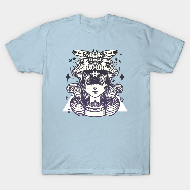 Weird Witch Girl With Quadruple Eyes And Death Head Moth - Goth - T-Shirt