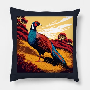 Pheasant in Countryside Pillow