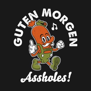 Guten Morgen Oktoberfest - Vintage Cartoon Sausage -  Rubberhose -  Flipping the Bird T-Shirt