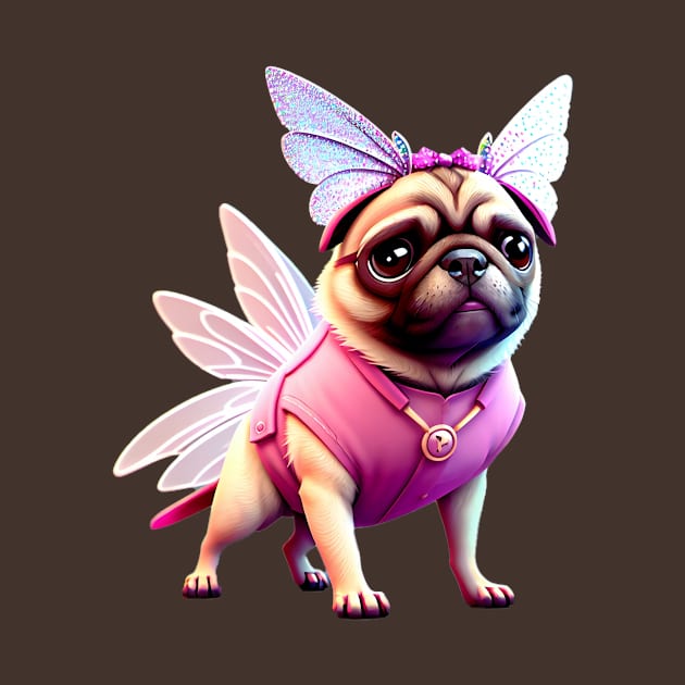 Cute Pug in Pink Fairy Costume - Adorable Dog in Whimsical Pink Fairy Outfit by fur-niche