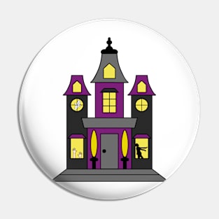 Purple and Black Halloween Haunted House with Ghost, Zombie, & Hands Pin