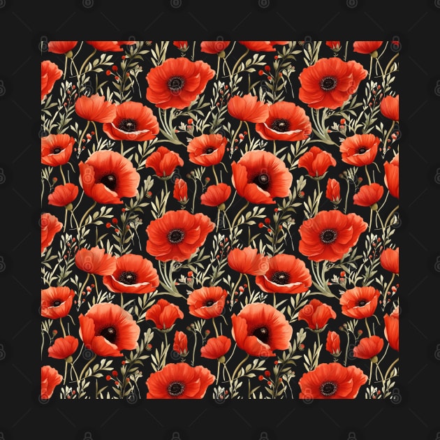 Red Poppies Watercolor Pattern #1 by RunAki