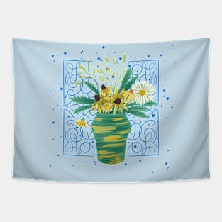 Green Wildflower Vase Tapestry