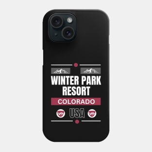 Winter Park Resort, Colorado. White text. Gift Ideas For The Ski Enthusiast. Phone Case