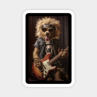 Rock n roll dog playing guitar Magnet