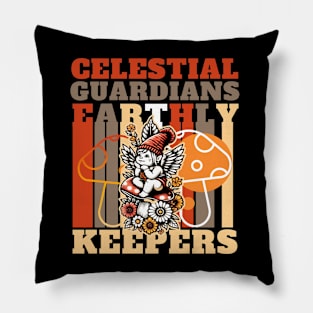 Celestial Guadians, Earthly Keepers Cute Cherubim and Mushroom Design Pillow