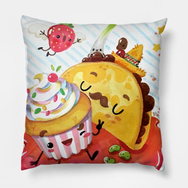 Food Party Pillow by ginaromoart