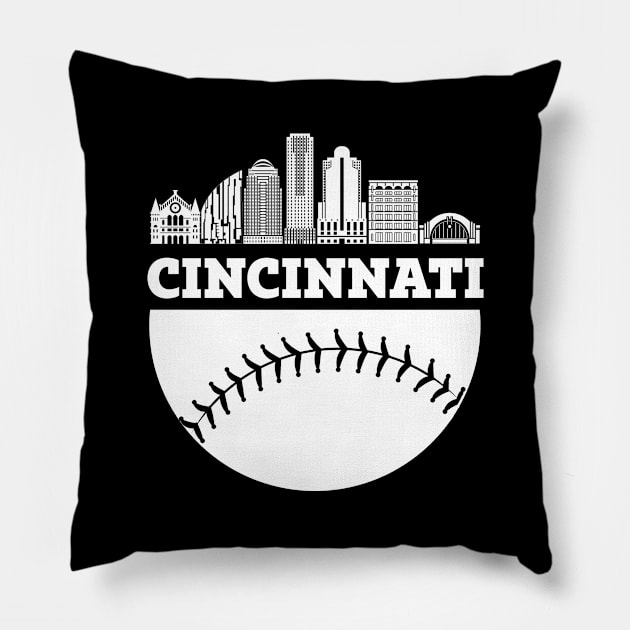 Cincinnati OH Baseball Skyline  Vintage Retro print Pillow by Bluebird Moon