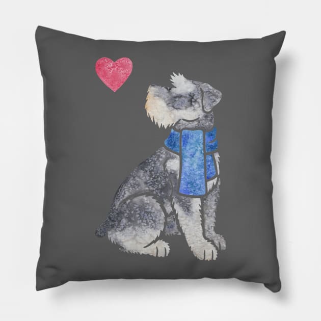 Watercolour Miniature Schnauzer Pillow by animalartbyjess