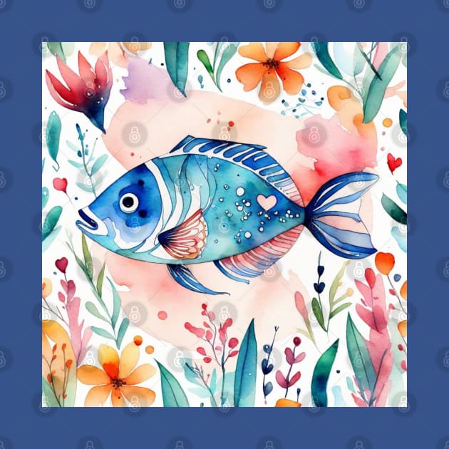 Cute floral fish gift ideas fish tees kids fish tees fish gift fish tote bag by WeLoveAnimals