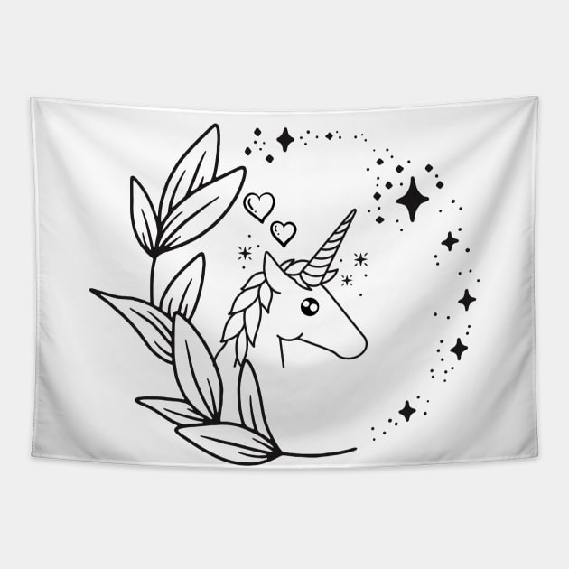 Unicorn & Stars Tapestry by TANSHAMAYA