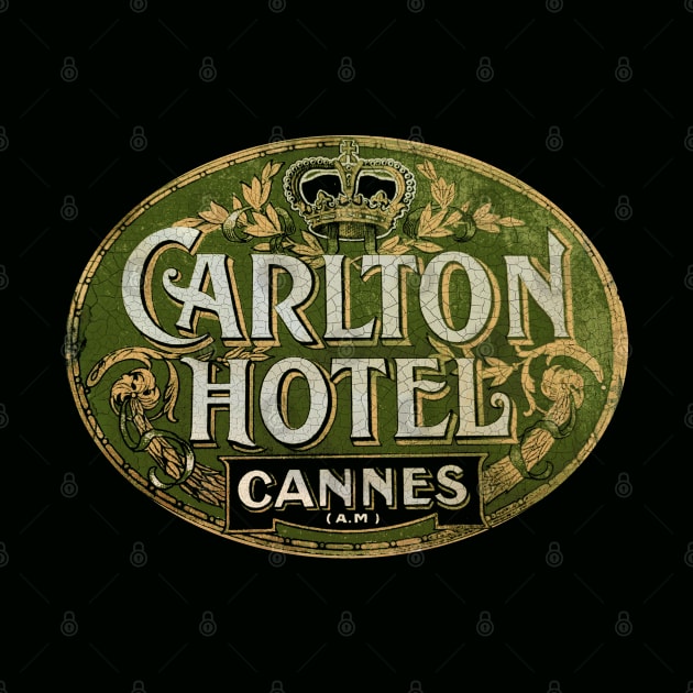 Carlton Hotel Cannes Vintage Luggage Label by Midcenturydave