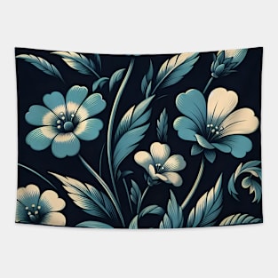 Sky Blue Floral Illustration Tapestry