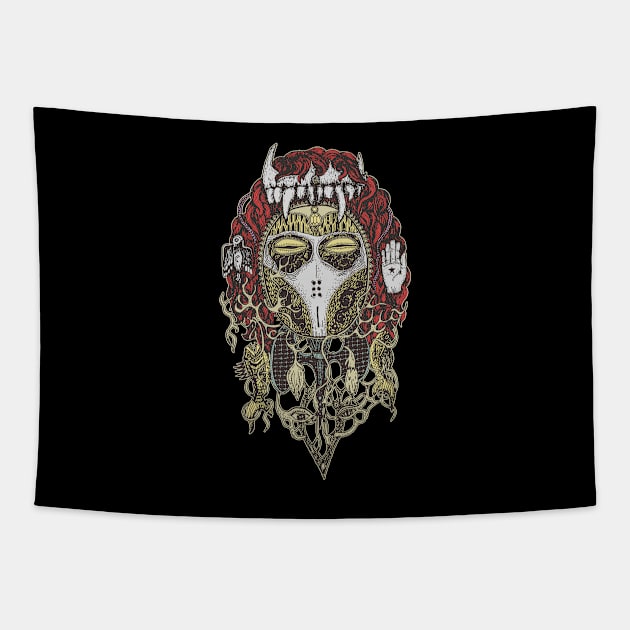 Totemia Mask Red Tapestry by pingdf