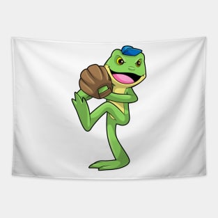 Frog at Baseball with Gloves Tapestry