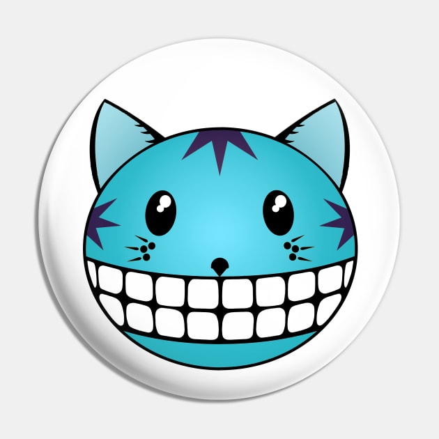 Tabby Cat Blue with Cheshire Grin Pin by RawSunArt