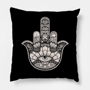 Ornate Middle Finger Hamsa Hand (on back) Pillow