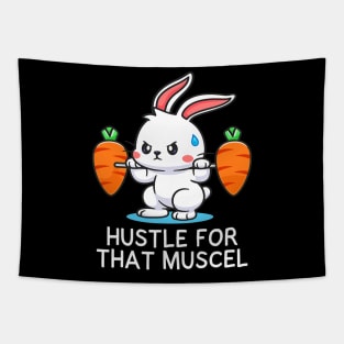 Hustle for Muscel Funny Cute Rabbit Strength Training Gym Tapestry