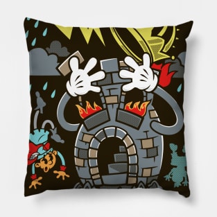 The Tower - Mystical Medleys - Vintage Cartoon Tarot (White) Pillow