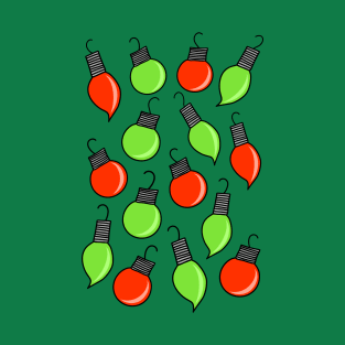 Red and Green Christmas Ornaments Cartoon Pattern on a Dark Green Backdrop, made by EndlessEmporium T-Shirt