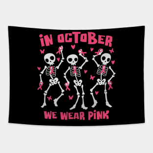 Breast Cancer Awareness Halloween Skeletons Dancing Tapestry