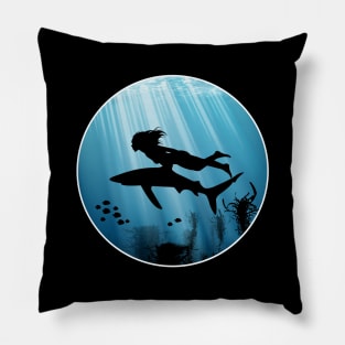 Shark Diver Girl Pillow