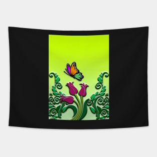 Tulips Flowers and Butterfly - Floral Art with 3D Effect Tapestry