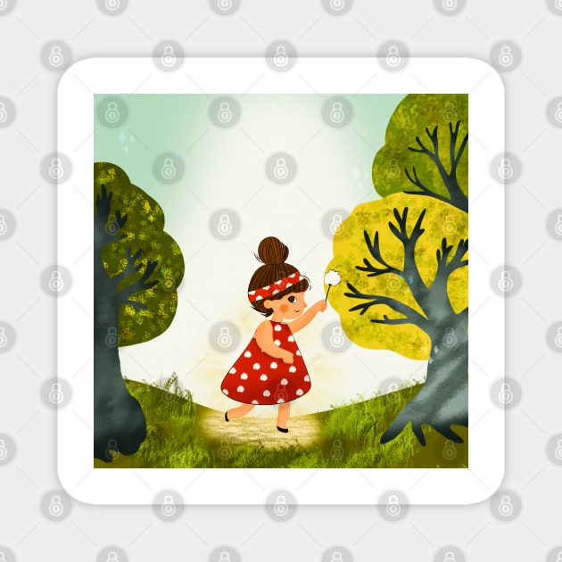 Enchanted Dreams: A Girl's Journey in the Magic Forest Magnet by IstoriaDesign
