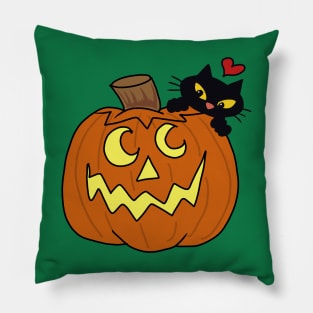 Halloween pumpkin and black kitty Pillow