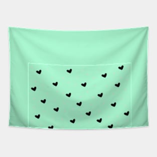 Cute Black Hearts on Green Background Tapestry