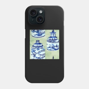 Blue and white chinoiserie jars on sage green Phone Case