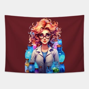 Cartoon Style Portrait - Woman Doctor/Scientist/Lab Worker/Chemist Tapestry