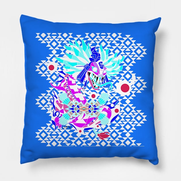 the original quetzalcoatl dragon in aztec culture feathered serpent ecopop art Pillow by jorge_lebeau