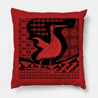 agami heron bird in ecopop talavera pattern wallpaper art in red Pillow