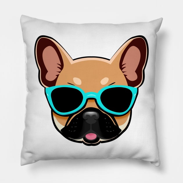 Brown French Bulldog in Blue Shades Frenchie Dog Pillow by 4U2NV-LDN