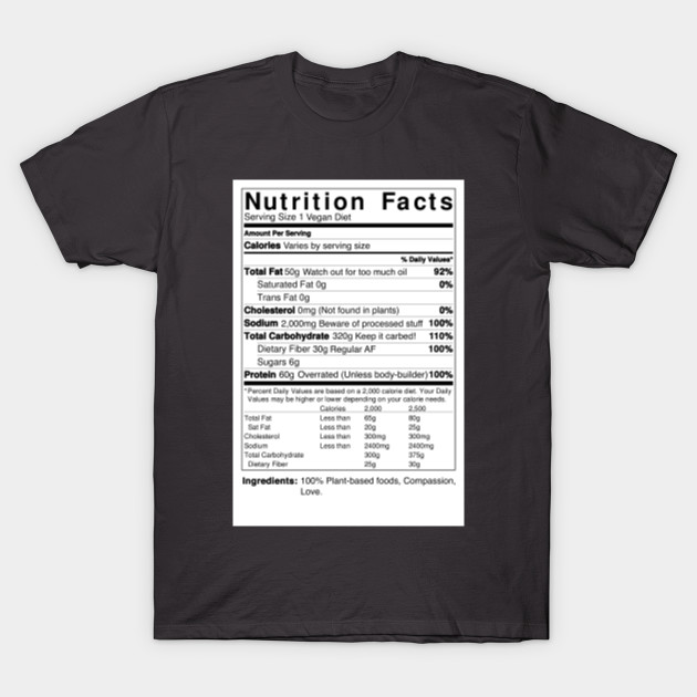 Nutrition Facts for a Vegan Diet - Vegan Nutrition Facts - T-Shirt ...