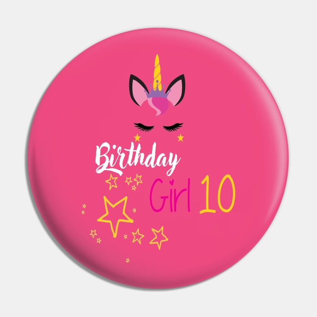 10th Birthday Girl Unicorn ,10 Years Old Tee Pin by Aymoon05