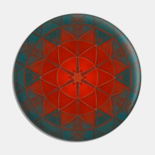 Mosaic Kaleidoscope Flower Orange and Teal Pin