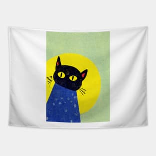 Got Chicken Cat Retro Poster Vintage Art Cat Wall Green Yellow Illustration Tapestry