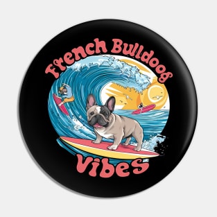 French Bulldog Surfing Tropical Wave Pin