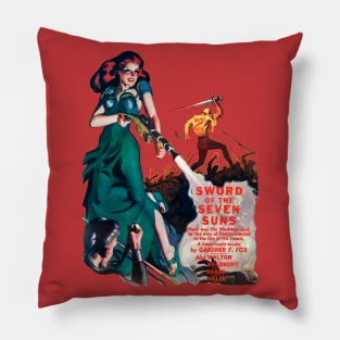 Power Girl Retro Vintage Warrior Sword of the Seven Suns Comic Cover Pulp Fiction Old Pillow