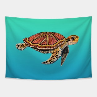 Sea Turtle Totem Animal (Sea Green Background) Tapestry