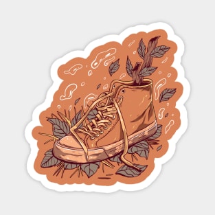 A Brown Shoe with Some Leaves Magnet