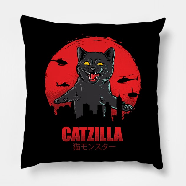 Cute Cat zilla Pillow by Pixel Poetry