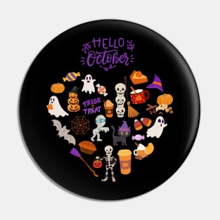 Hello October heart Autumn is my favorite season, love Fall pumpkin and halloween Pin