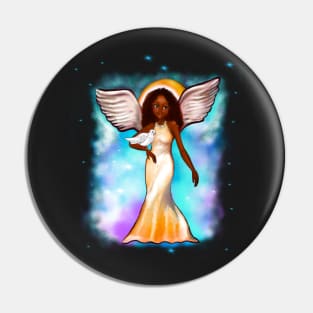 Angel with dove - Black angel of peace  ! with Afro hair, green eyes, Cherry pink lips and dark brown skin. Hair love ! Pin