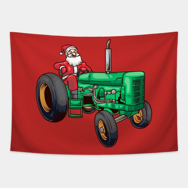 Farmer Santa Claus Farm Farming Tractor Christmas Tapestry by E