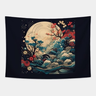 Asian forest with moon Tapestry