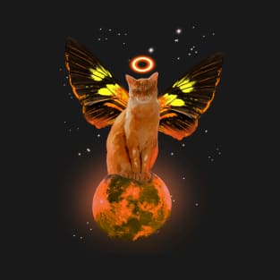 Cat in galaxy riding moon T-Shirt