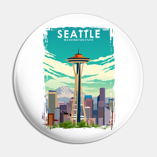 Seattle Washington State Travel Poster Pin by jornvanhezik